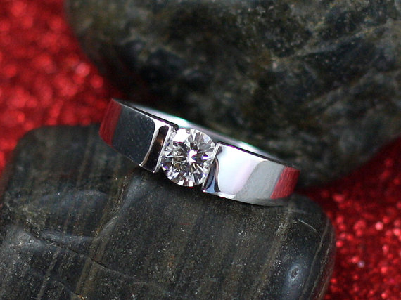 زفاف - White Sapphire Engagement Ring Modernisme Petite 1.5 ct 7 mm Modern Tension Diamond Custom White-Yellow-Rose Gold-10k-14k-18k-Platinum