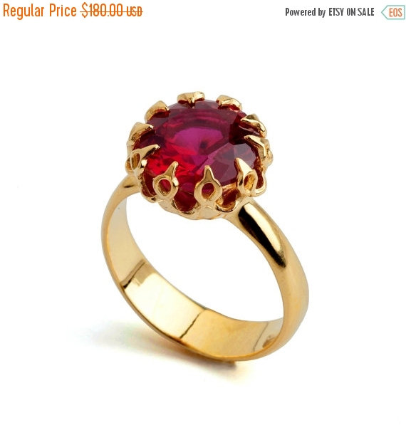 Wedding - 20% off SALE - CROWN Gold Ruby Ring, Ruby Engagement Ring, Ruby Promise Ring, Large Ruby Ring, Gold Statement Ring, Ruby Solitaire Ring