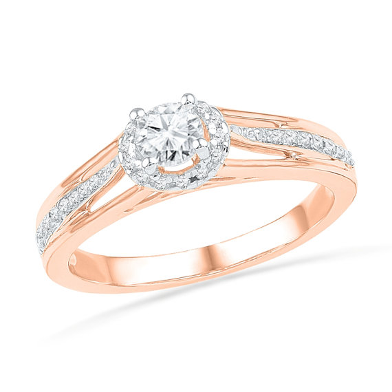 زفاف - 1/2 CT. T.W. Rose Gold Engagement Ring, Diamond Halo Engagement Ring With Diamond Accent, Also Available in Sterling Silver