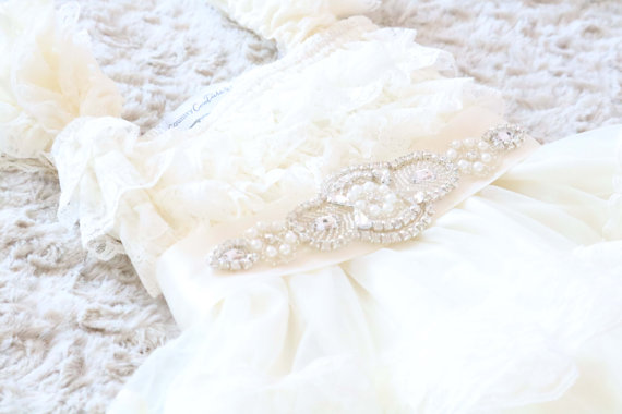Wedding - Ivory Lace Rhinestone Pearl Flower Girl Dress -Ivory Lace Baby Doll Dress - Rustic Flower Girl Dress - Vintage Flower Girl - Shabby Chic