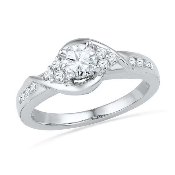 زفاف - Round Cut Diamond Engagement Ring With 0.68 CT. T.W., Sterling Silver, 10k, or 14k White Gold Diamond Ring