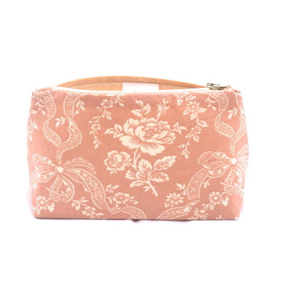 Bridesmaid Gift Makeup Bag In Vintage Dusty Rose Cosmetic Bag Floral