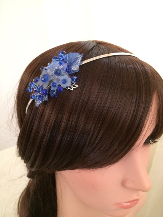 Hochzeit - Boho Headband - Wire Wrapped Headpiece - Tiara Headband - Flower Headband - Flower Girl Headband - Flower Girl Headpiece - Blue Headband