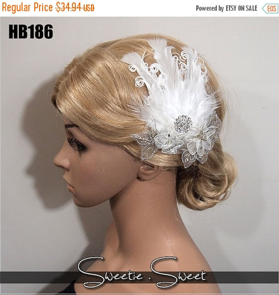 زفاف - 40% SALE Bridal Hair Comb, Wedding Hair Comb, bridal Fascinator, Wedding Fascinator, Bridal Head piece, Wedding Accessories, Feather Comb HB