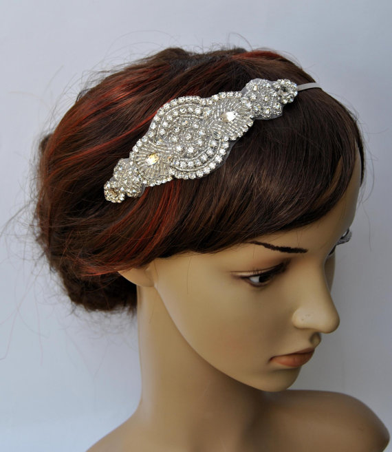Mariage - Crystal Rhinestone , flapper Gatsby Headband, Wedding Headband, Wedding Headpiece, Halo Bridal Headpiece, 1920s Flapper headband