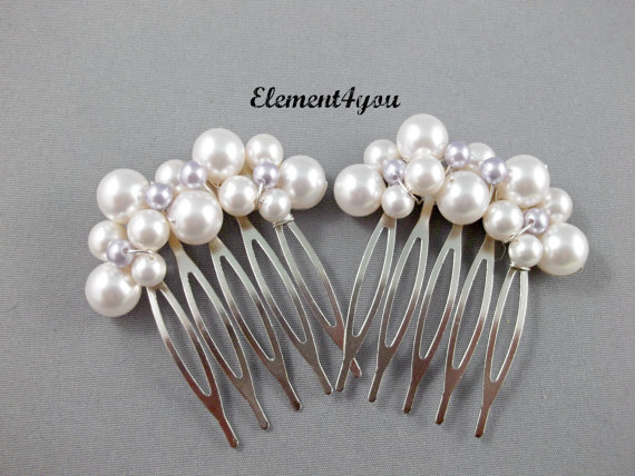 زفاف - Bridal Pearl comb, bridal headpieces, Bridesmaid hair comb, Set of 2 small combs, Spring wedding hair do, Rose pink white grey pearls