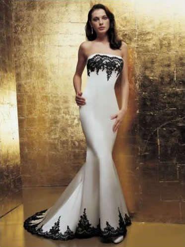 Hochzeit - Amazing White And Black Bridal Wedding Dress Custom Size 6-8-10-12-16-18-20     