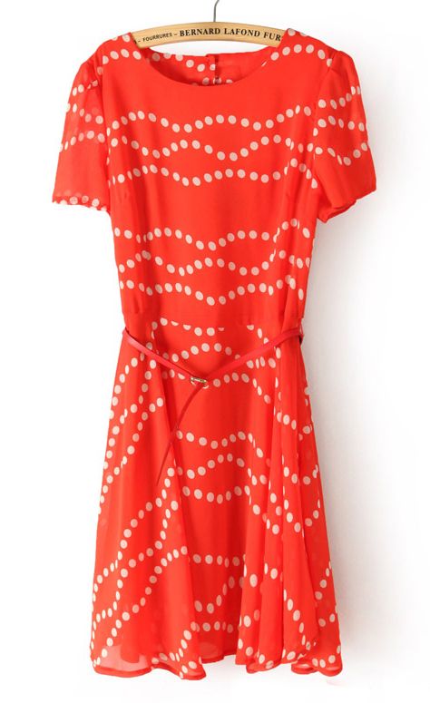 Свадьба - Red Short Sleeve Polka Dot Backless Bandeau Dress - Sheinside.com