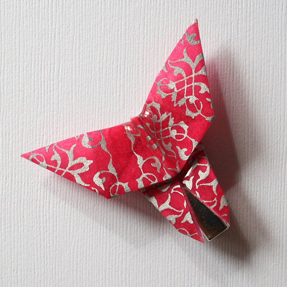 زفاف - Pink and Silver Paper Butterfly Hair Clip / Paper Hair Accessories / Gifts for Her / Girls / Japanese Paper / Wedding Hair Piece /Alligator
