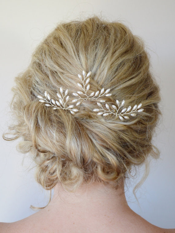 زفاف - Wedding Hair Accessories, Bridal Hair Pins, Rice Pearl Hair Pins, Formal Hair Pins, Wedding Hair piece, Ivory Pearl Hair Pins, Set of 3