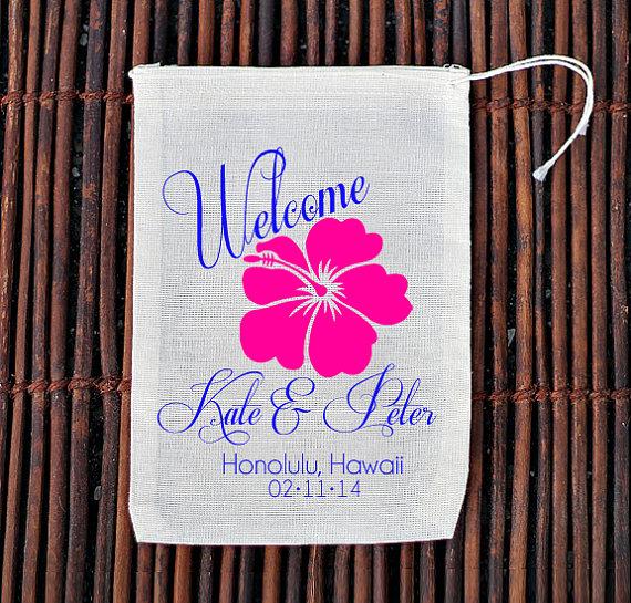 Свадьба - Hibiscus Personalized Welcome Bag- Muslin Cotton Mini Favor Bags