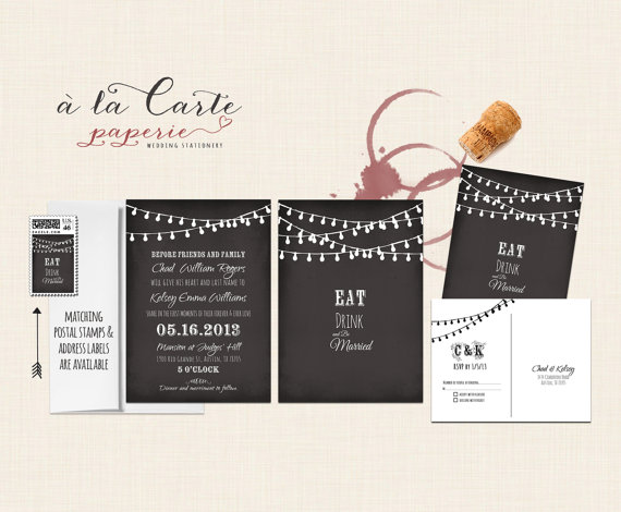 Mariage - String Light Chalkboard Inspired Wedding Invitation Card and RSVP