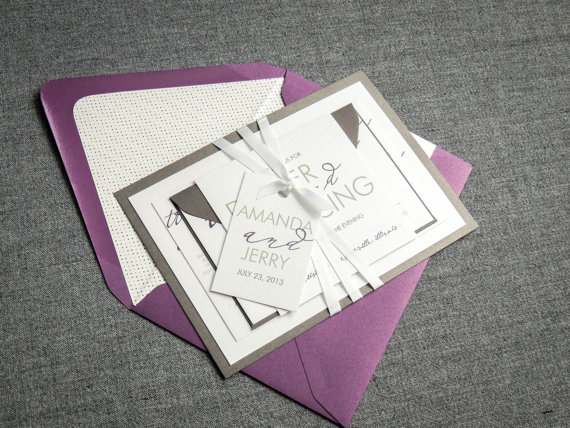 زفاف - Calligraphy Wedding Invitation, Modern Wedding Invitations. Purple, and Grey / Silver, Modern Calligraphy - Flat Panel, 1 Layer, v3- DEPOSIT