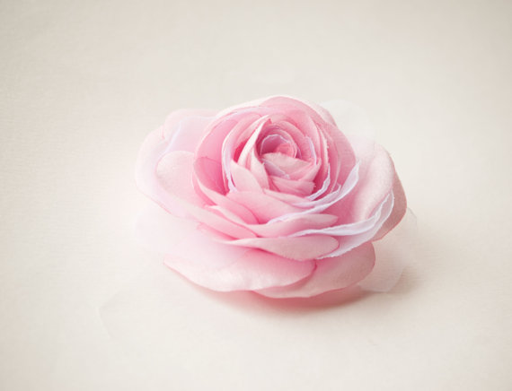 Mariage - Light  pink bridal flower Rose hair clip and brooch Bridesmaid hair flower Wedding hair accessory