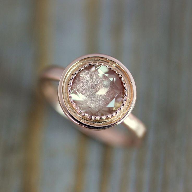 Wedding - 14k Rose Gold And Oregon Sunstone Halo Ring, Vintage Inspired Milgrain Detail, Made To Order