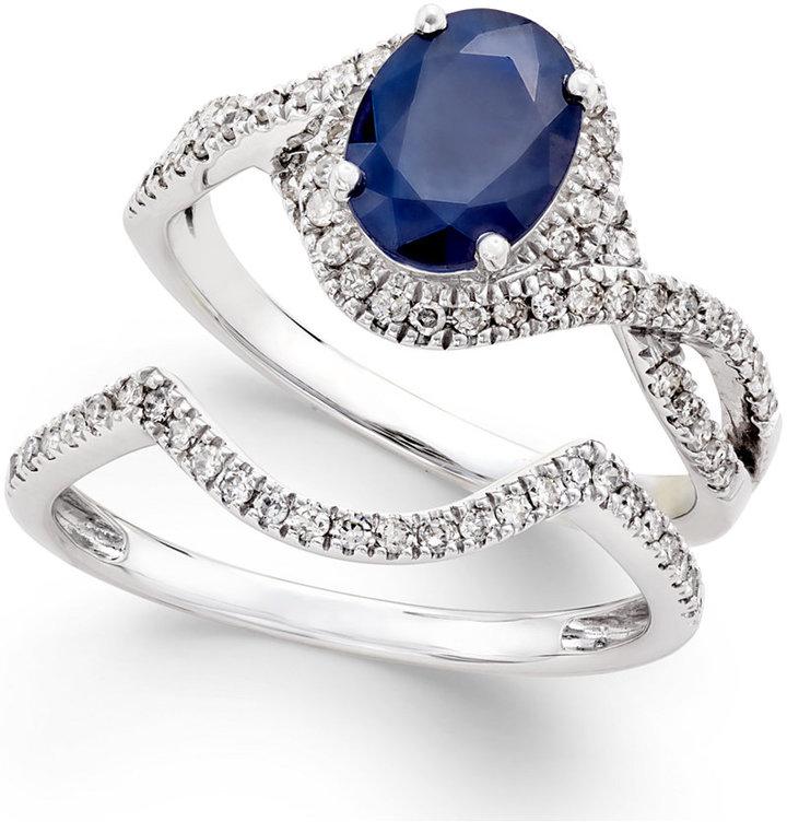 زفاف - Sapphire (1-1/2 ct. t.w.) and Diamond (3/8 ct. t.w.) Bridal Set of 2 Rings in 14k White Gold