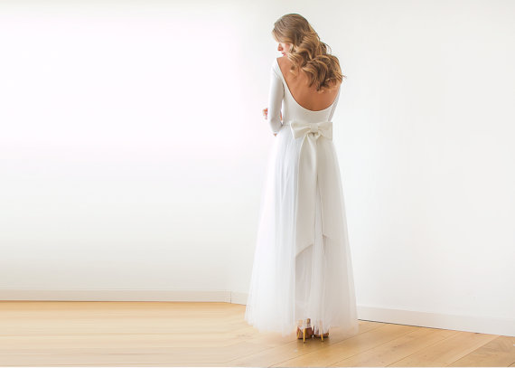Wedding - Ivory open back maxi tulle dress, Bride maxi tulle dress, Backless maxi wedding dress