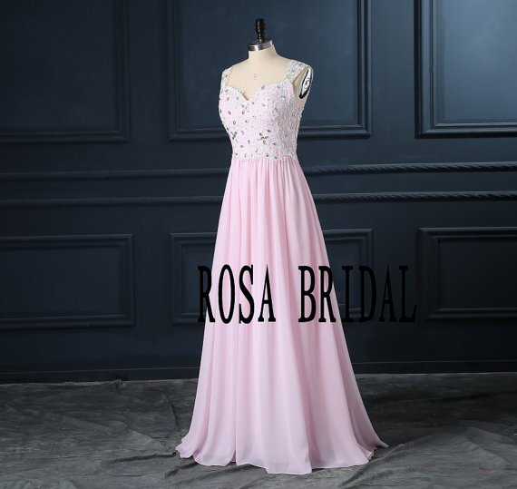 Mariage - Pink bridesmaid dress, Long chiffon bridesmaid dress, Wedding bridesmaid dress, Chiffonc Prom Dress Custom size color