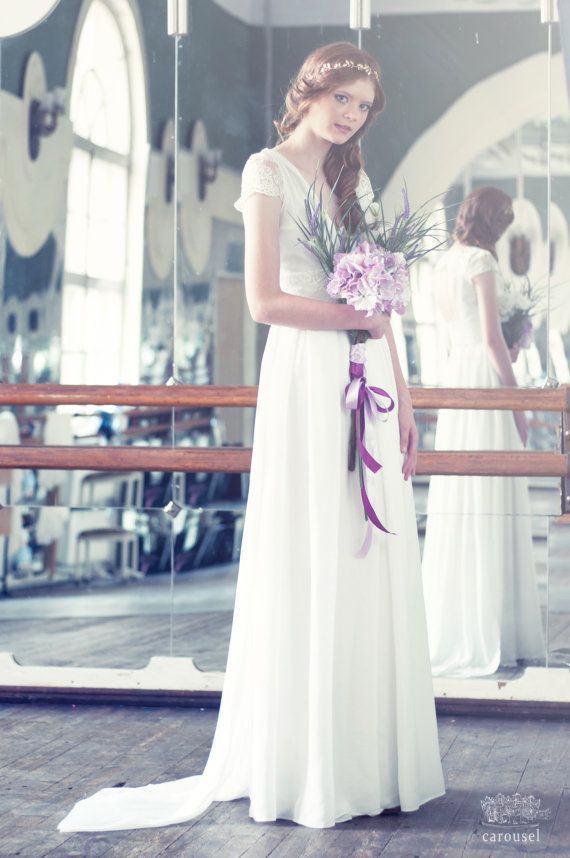 Hochzeit - Lace And Silk Wedding Dress With A Train // Kamille // 2 Pieces