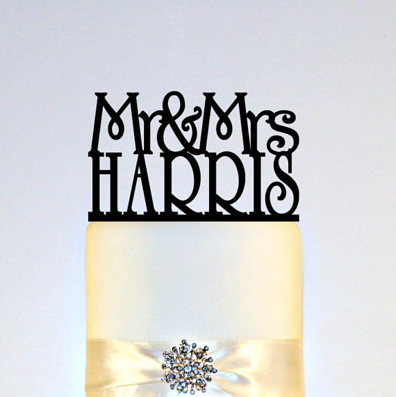 Wedding - Wedding Cake Topper Or Sign Monogram  personalized with "Mr & Mrs" and YOUR Last Name