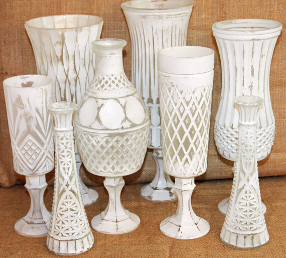 زفاف - Shabby Chic Vintage White Pedestal Vase Made To Order