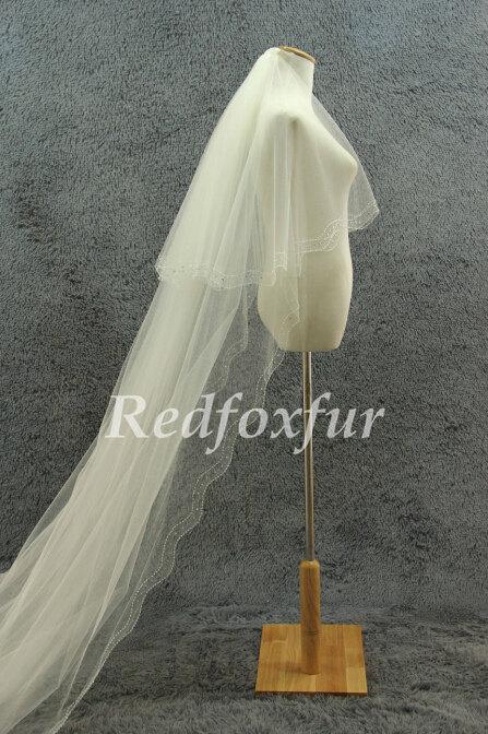 زفاف - New 2T Cathedral Veil Ivory Bridal Veil 3m length veil Hand-beaded Crescent edge Wedding dress veil Wedding Accessories With comb