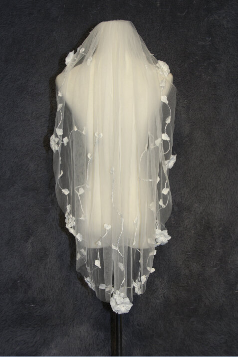 زفاف - 2T ivory white bridal veil, handmade flower comb veil