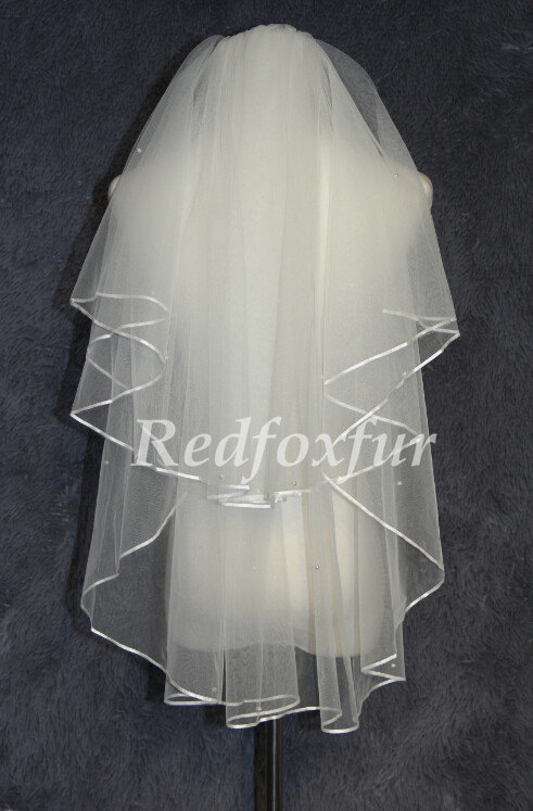 زفاف - 2T beautiful bride veil, plus pearl comb ribbon edge veil