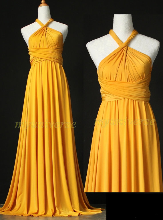 Hochzeit - Wedding Infinity Maxi Dress Wrap Convertible Dress Bridesmaid Dress Yellow Formal Prom Dress