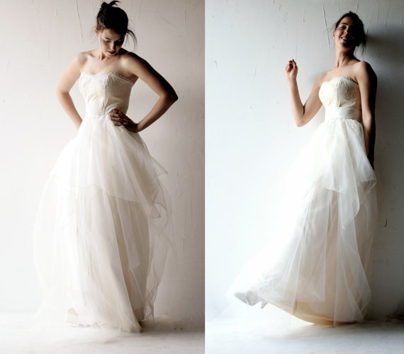 Hochzeit - Wedding dress, Romantic wedding dress, Bohemian wedding dress, Tulle wedding dress, Silk wedding dress, Alternative wedding, White dress