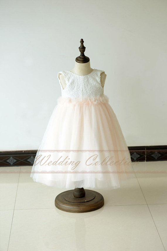 Mariage - Ivory over Blush Tulle Ball Gown Flower Girls Dress