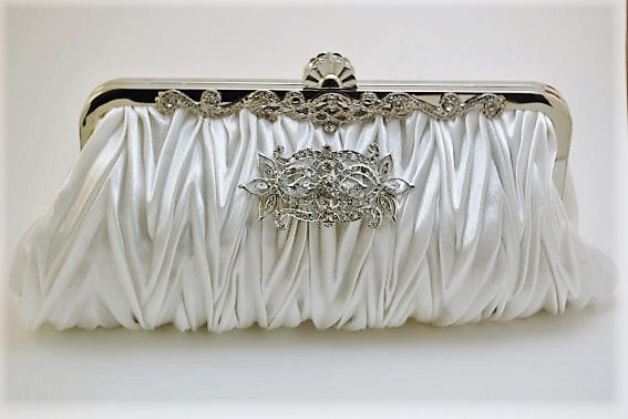 Wedding - White or Ivory Bridal Clutch, Pearl Wedding Bridal Handbag, Crystal Clutch, White Ivory Wedding Handbag, Bride Purse, Vintage Inspired