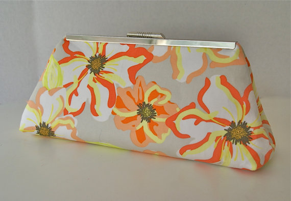 Hochzeit - SALE- Clutch in coral, and pastel floral perfect for your bridesmaids or design your own