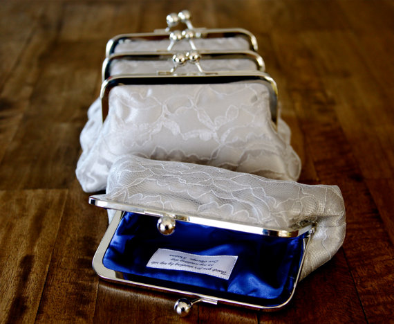 Mariage - Silver Personalized Silver Grey Lace Clutches