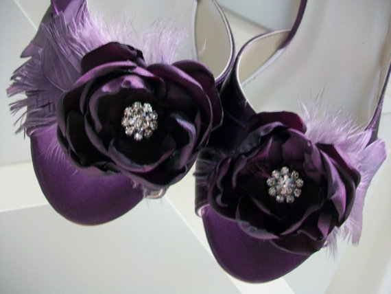 Wedding - Handmade Wedding Shoes -  Purple Wedding Shoes - Choose From Over 200 Shoe Colors - Handmade Flower With Crystal - Peep Toe - Garden Wedding