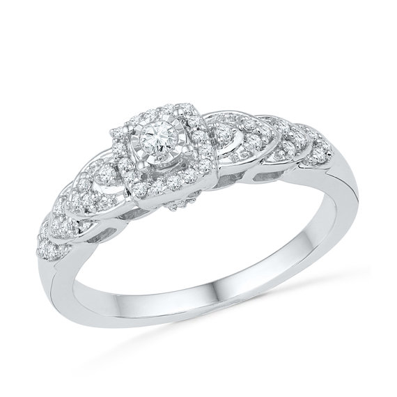 Mariage - Womens Engagement Ring, 1/5 CT. T.W. Diamond Ring in Sterling Silver Or White Gold, Halo Diamond Ring