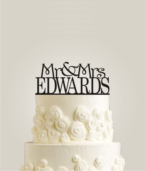 زفاف - Custom Wedding Cake Topper - Mr Mrs Edwards Personalized Wedding Cake Topper with Your own Last Name, Monogram Cake Topper, Bride and Groom