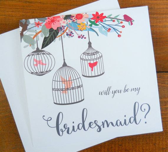 Свадьба - Will You Be My BRIDESMAID Card, Bridesmaid Proposal, Asking Bridesmaid, Bridesmaid Gift, Square Note Card, Shimmer Envelope, Floral Card