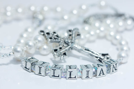 Wedding - Personalized Rosary in Pearl & April birthstone