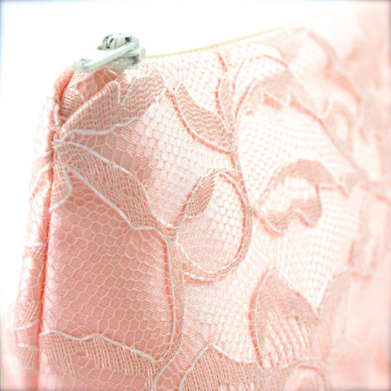 Hochzeit - Lace Bridesmaid Gift Blush Pink & Vintage Cream Wedding Cosmetic Bag (Blush Wedding, Blush Bridesmaid Gift)