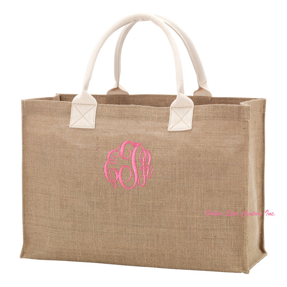 Hochzeit - Burlap tote bag , burlap bag, bridesmaid bags , rustic wedding, bridesmaid gift , monogrammed gifts, LARGE TOTE
