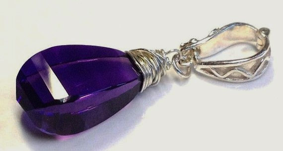 Mariage - Large 25Ct Natural amethyst necklace pendant. wire wrapped amethyst gemstone pendants. 925 sterling silver interchangeable bail