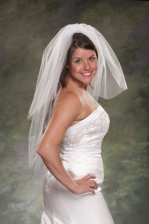 Hochzeit - One Layer Bridal Veil 2 Tier 30 Blusher Veil 24 Waist Length Veil Tulle Wedding Veils Plain Cut Veils Diamond White Veils Ivory Bridal Veils