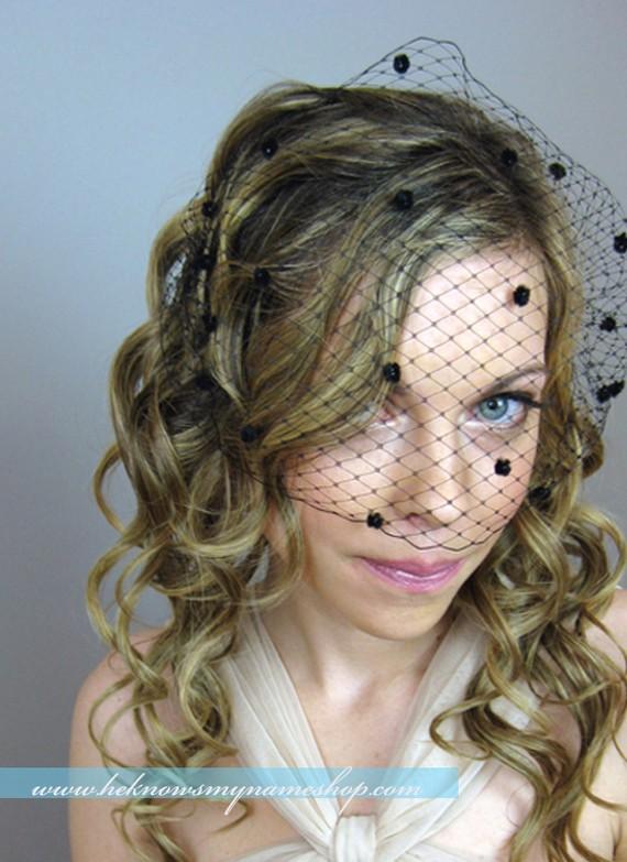 Wedding - Wedding Accessories Bridal Birdcage Veil with Chenille Dots (Free U.S. Shipping) - french veil, russian veil, white, black, red