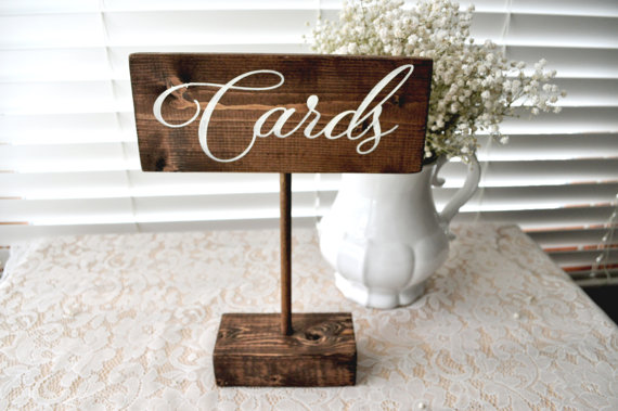 Mariage - Wooden 'Cards' Sign Standing Wedding Cards Sign Hand Painted Custom Colors Rustic Country Garden Wedding Signage