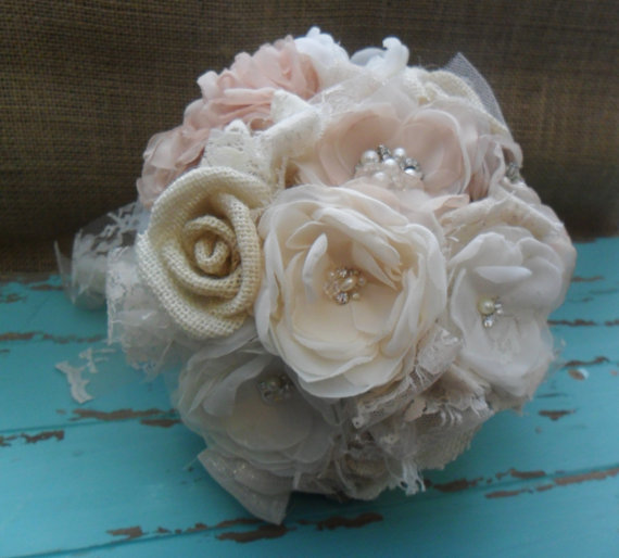 Mariage - Bridal Bouquet, Fabric Bridal Bouquet, Vintage Bouquet, Shabby Chic, Rustic, Nude/Champagne/Blush/Ivory Bouquet, Wedding Bouquet, Bouquet