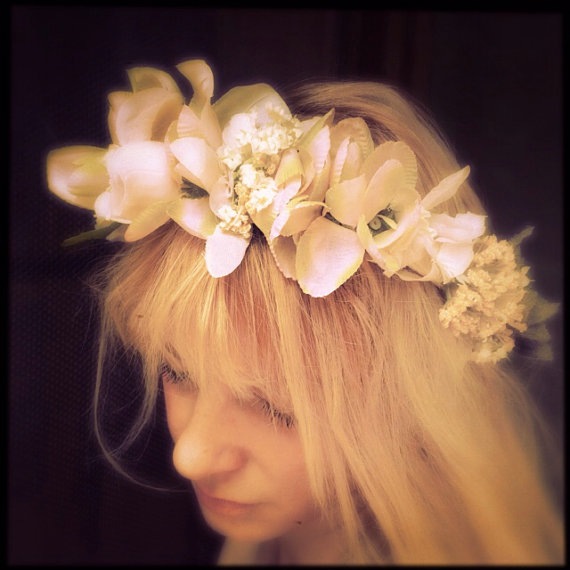 Свадьба - Flower wedding headband pink hair crown tiara bridal headpiece 