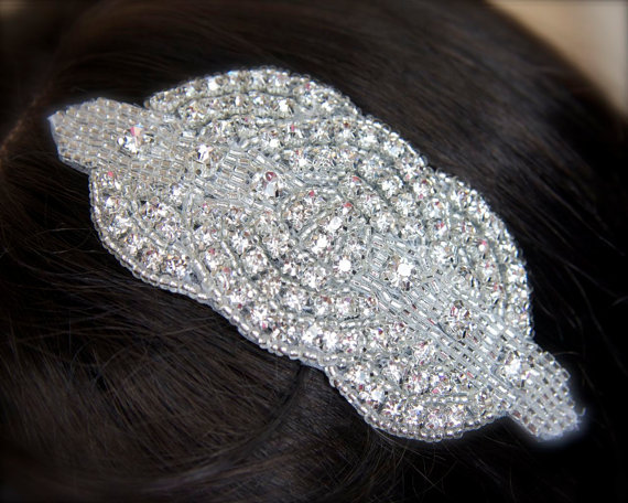 زفاف - 1920's Rhinestone Bridal Head Piece, Comb, Headband, Deco Style Crystal Rhinestone Comb or Headband