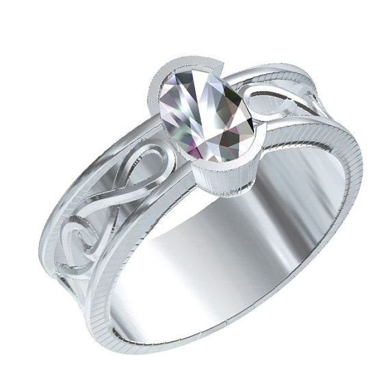 Hochzeit - Celtic Engagement Ring With Moissanite and Infinity Symbol Design in Sterling Silver, Made in Your Size CR-312