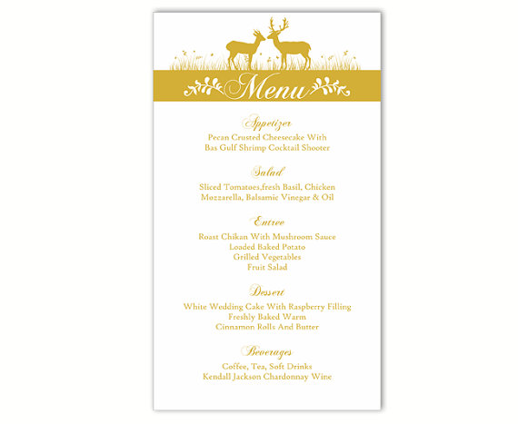 Mariage - Wedding Menu Template DIY Menu Card Template Editable Text Word File Instant Download Gold Menu Reindeer Menu Card Printable Menu 4 x 7inch